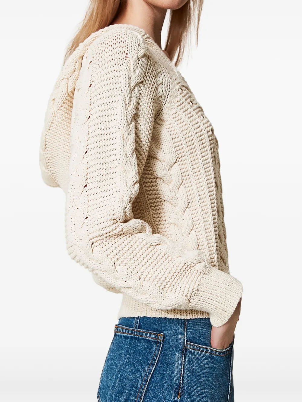 TWINSET Hoodie met kabelgebreide print Beige