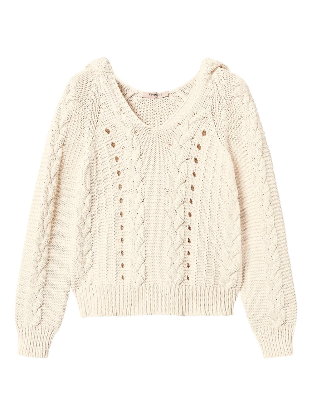 TWINSET Hoodie met kabelgebreide print Beige