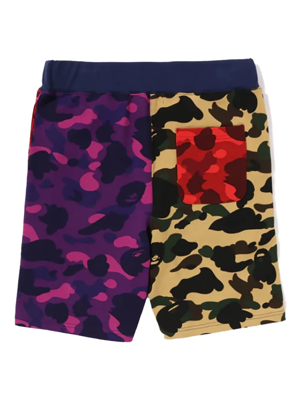 A BATHING APE Crazy Camo shark-print track shorts Blauw
