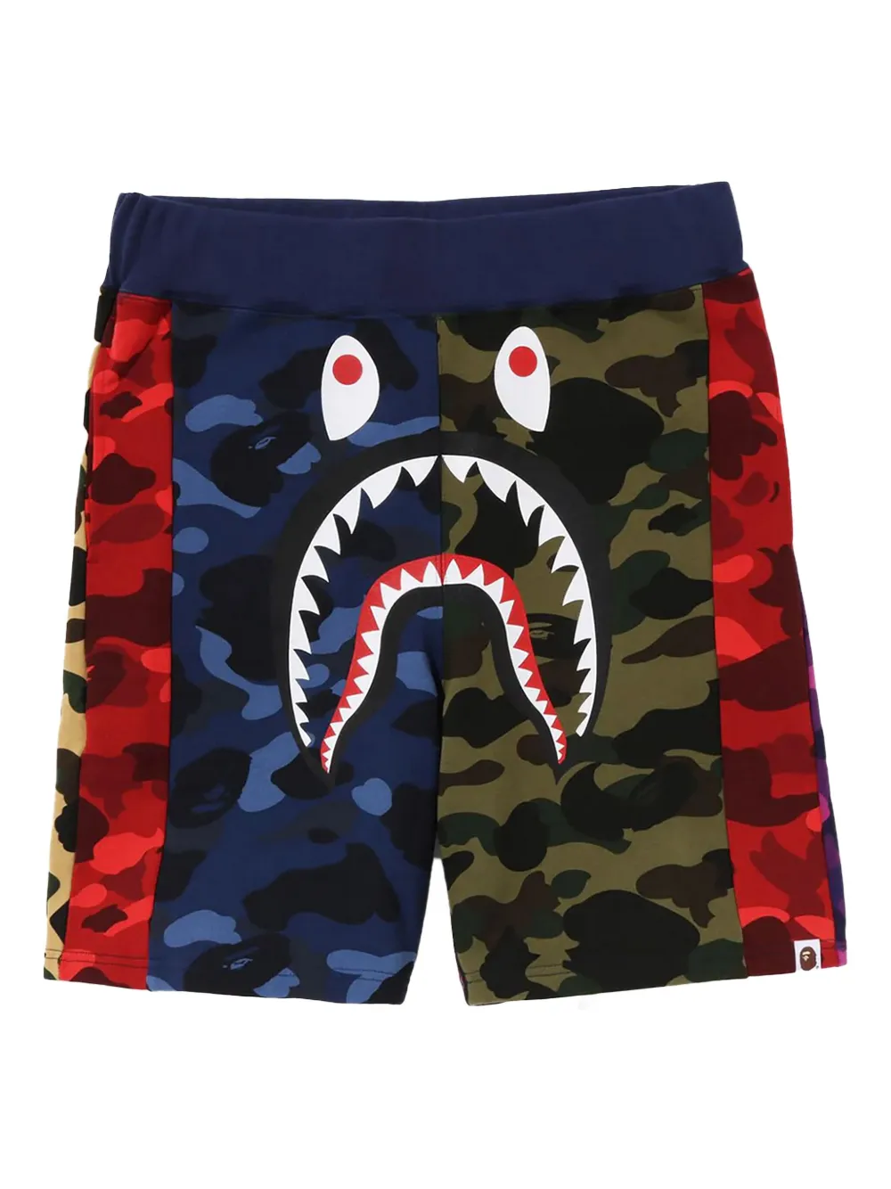 A BATHING APE Crazy Camo shark-print track shorts Blauw