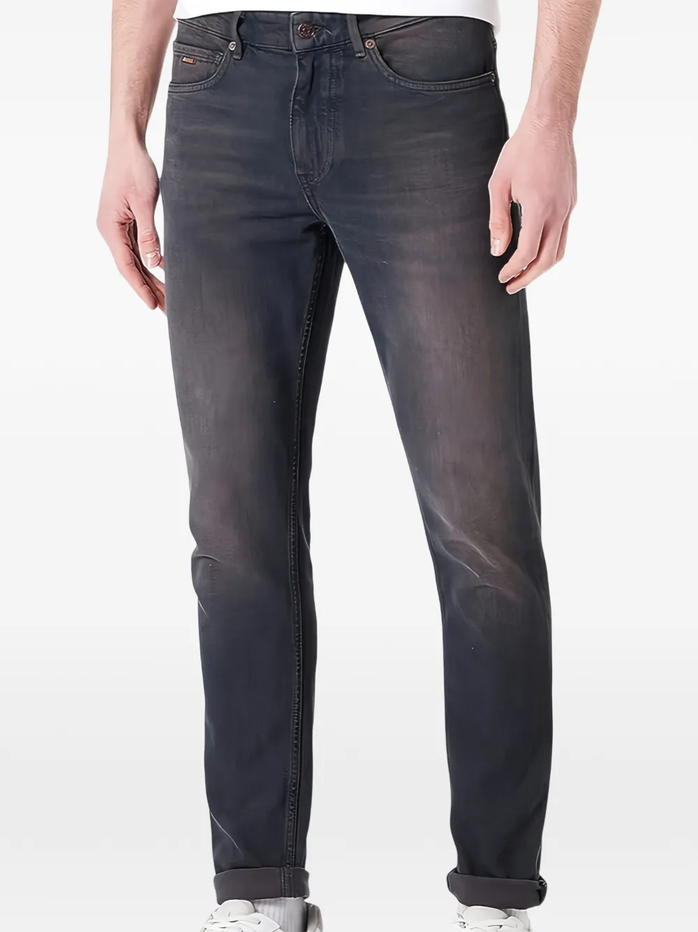 BOSS Delano BC-C roasted logo-patch jeans - Grigio