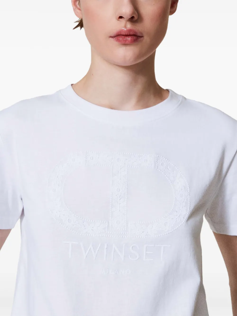 TWINSET Oval T-shirt met borduurwerk Wit