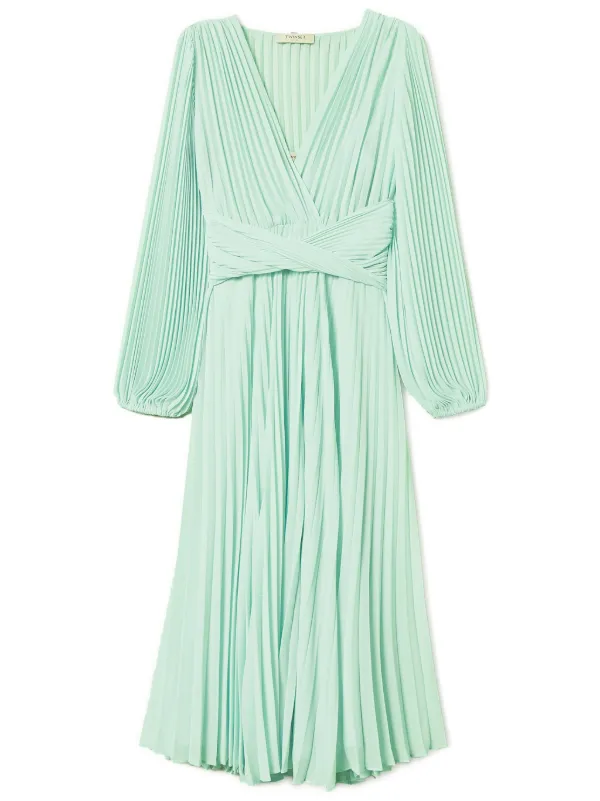 TWINSET Abito Lungo Plissettato Verde FARFETCH IT