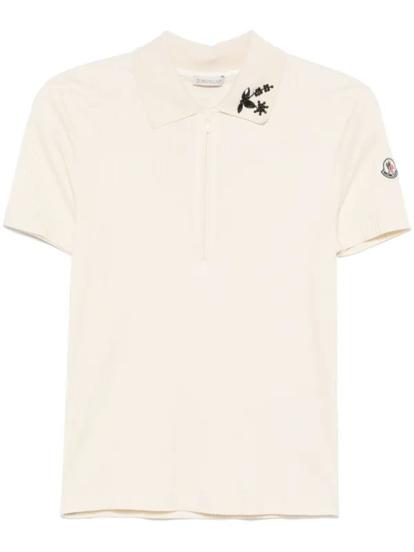 Moncler Beaded Polo Top in Neutrals