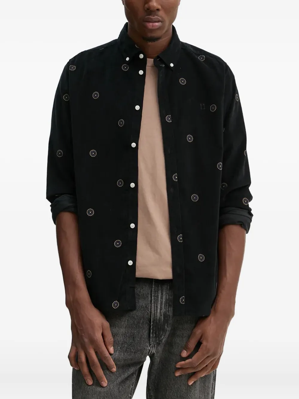 Les Deux floral-pattern corduroy shirt | Black | Image 1