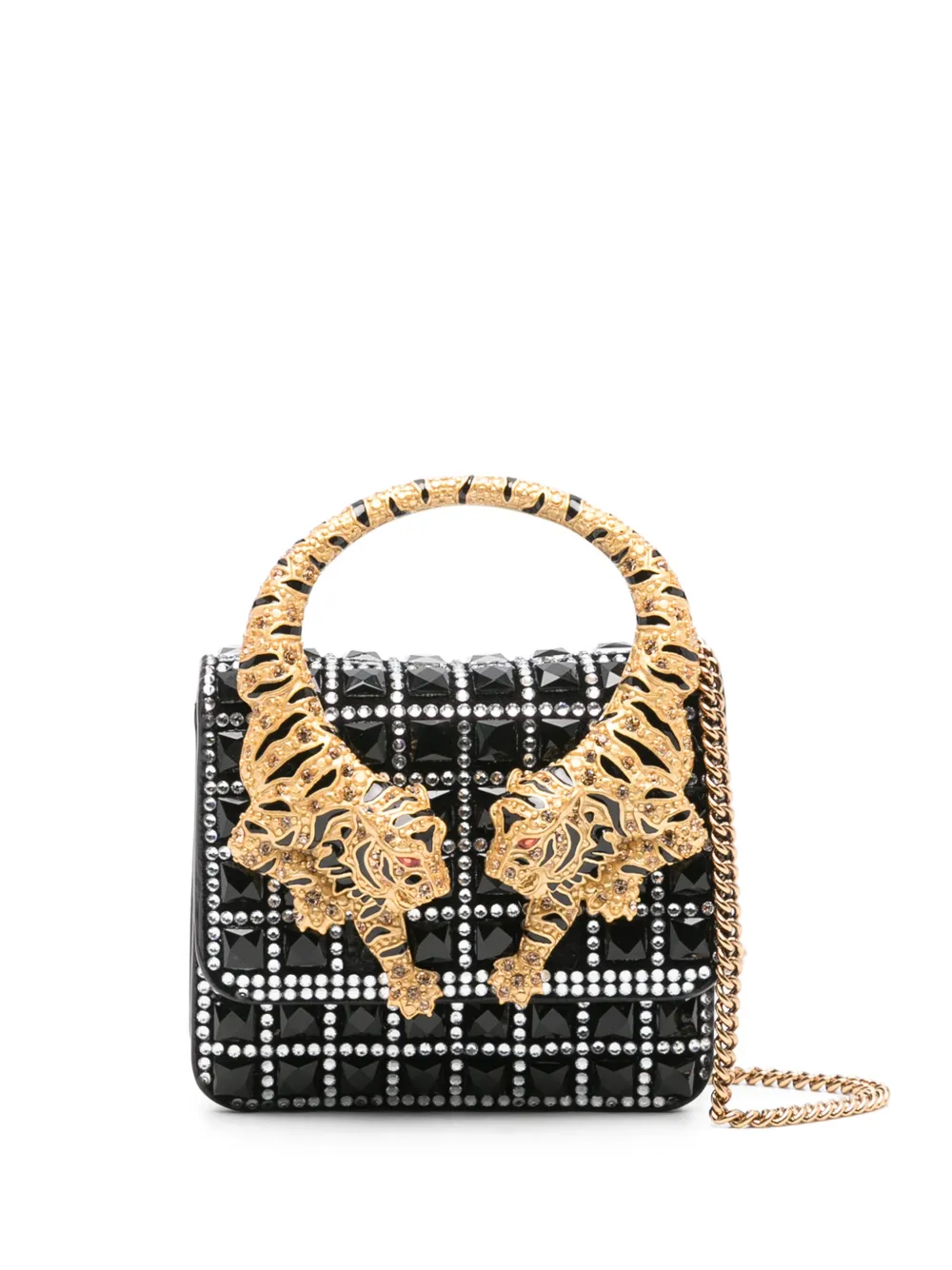 Roberto Cavalli Tiger-handle Mini Bag In Black