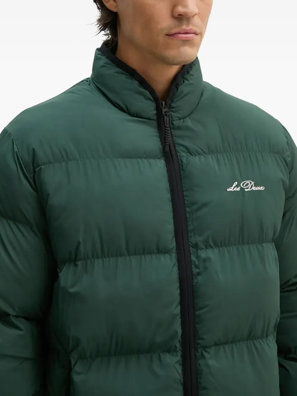Les Deux Gewatteerd jack met geborduurd logo Groen