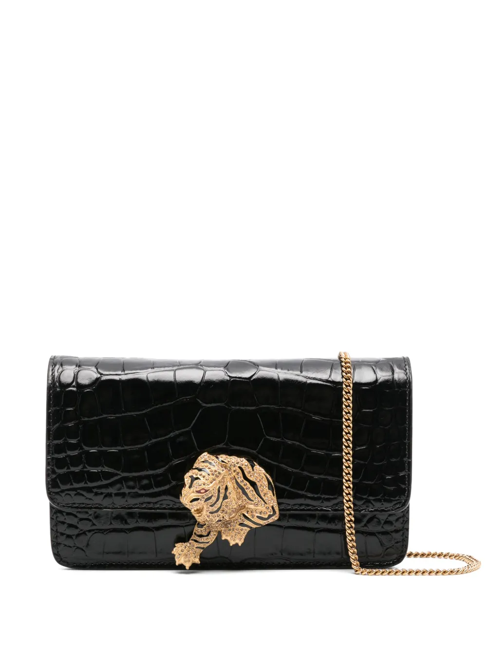 Roberto Cavalli Tiger-plaque cross body bag – Black