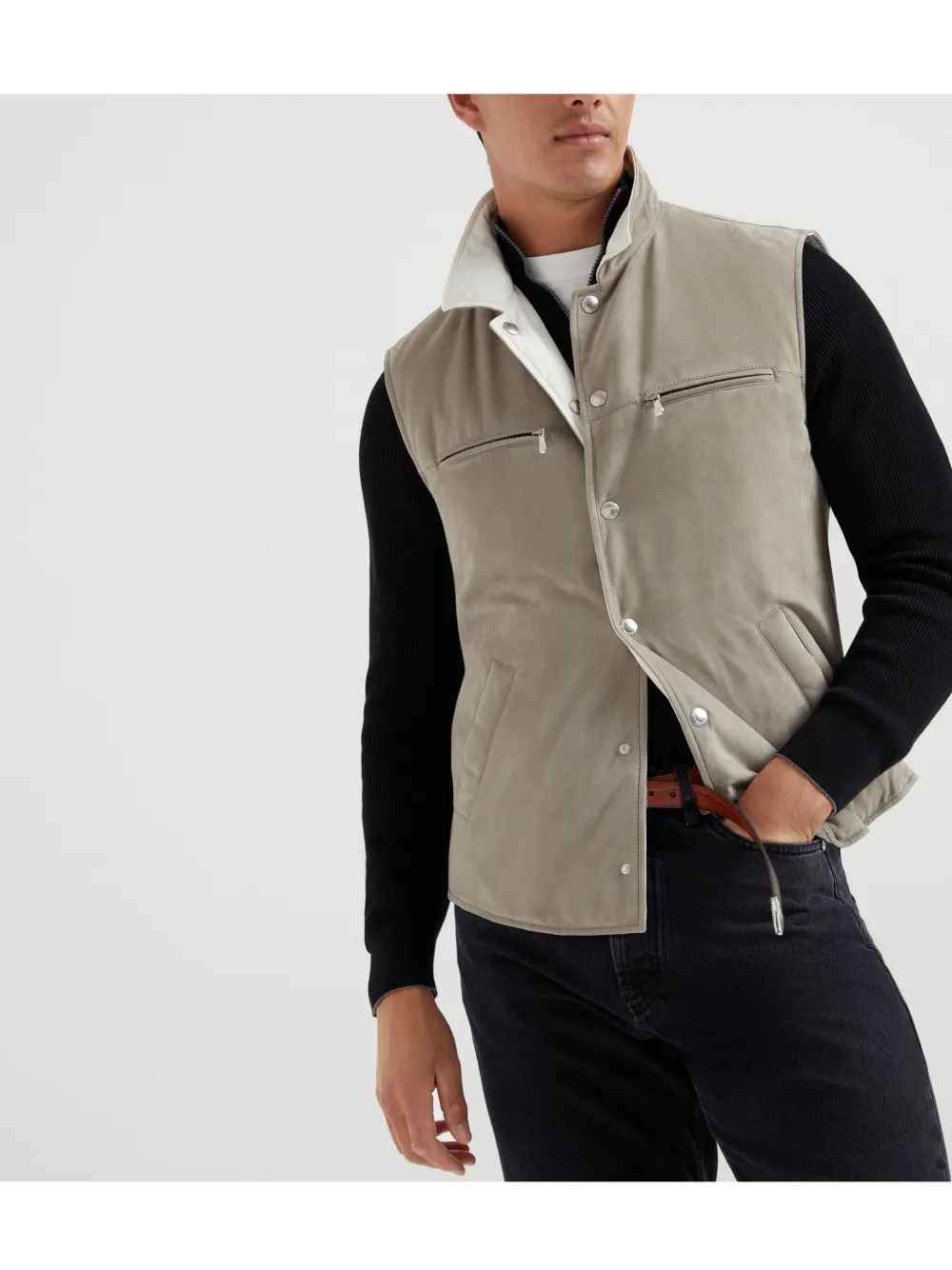 Brunello Cucinelli Leren gilet Beige