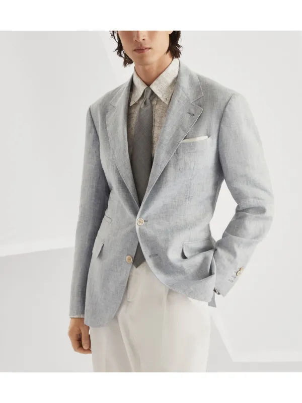 BRUNELLO CUCINELLI　リネンコットン ニットジャケット グレー Brunello Cucinelli リネンジャケット | グレー | FARFETCH JP