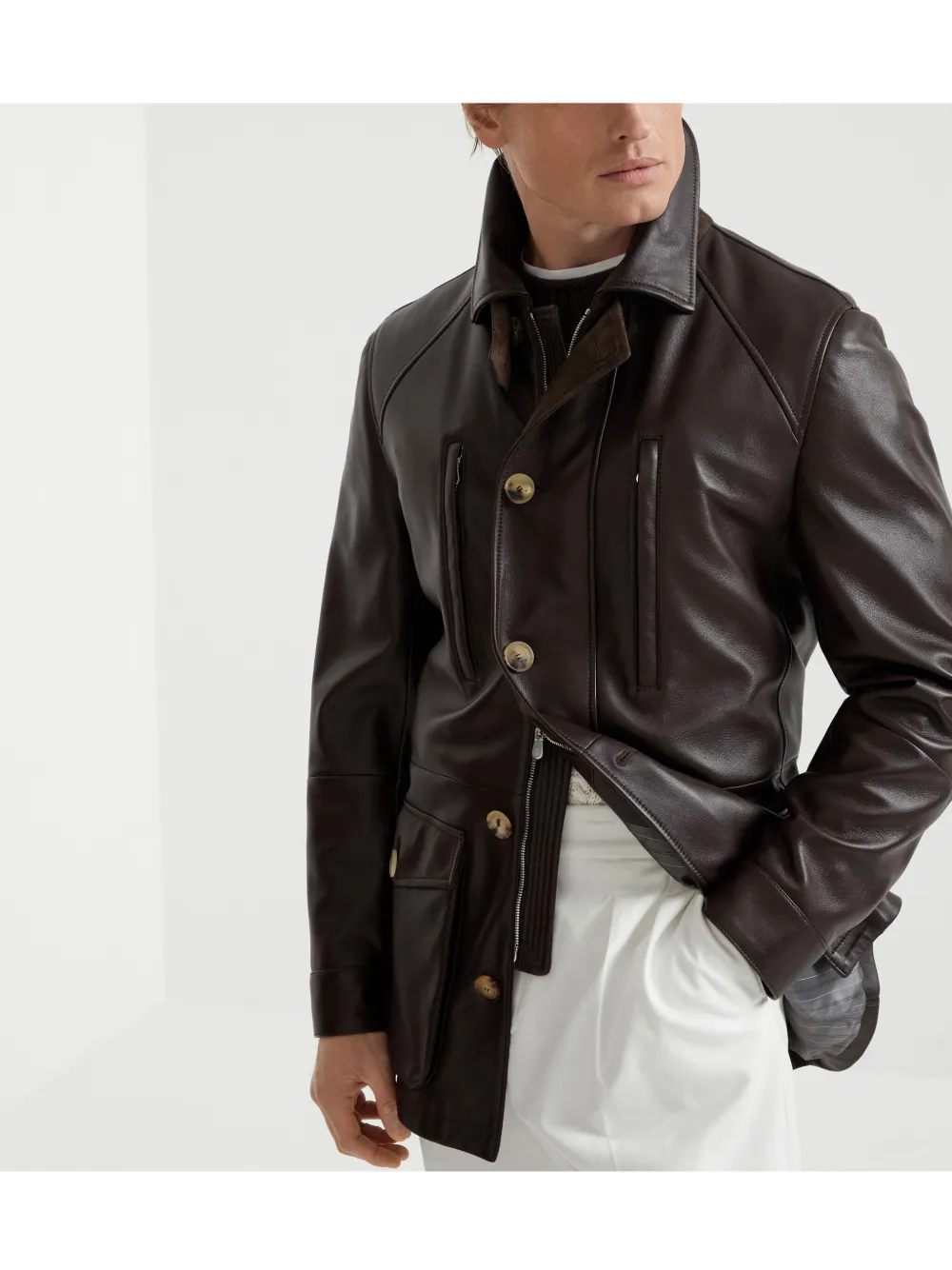 Brunello Cucinelli Leren parka Bruin