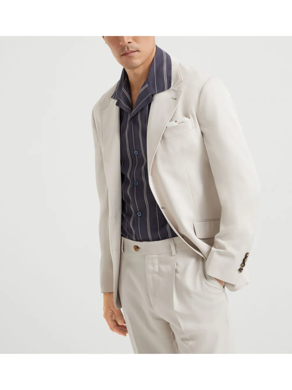 Brunello Cucinelli Blazer met enkele rij knopen Beige