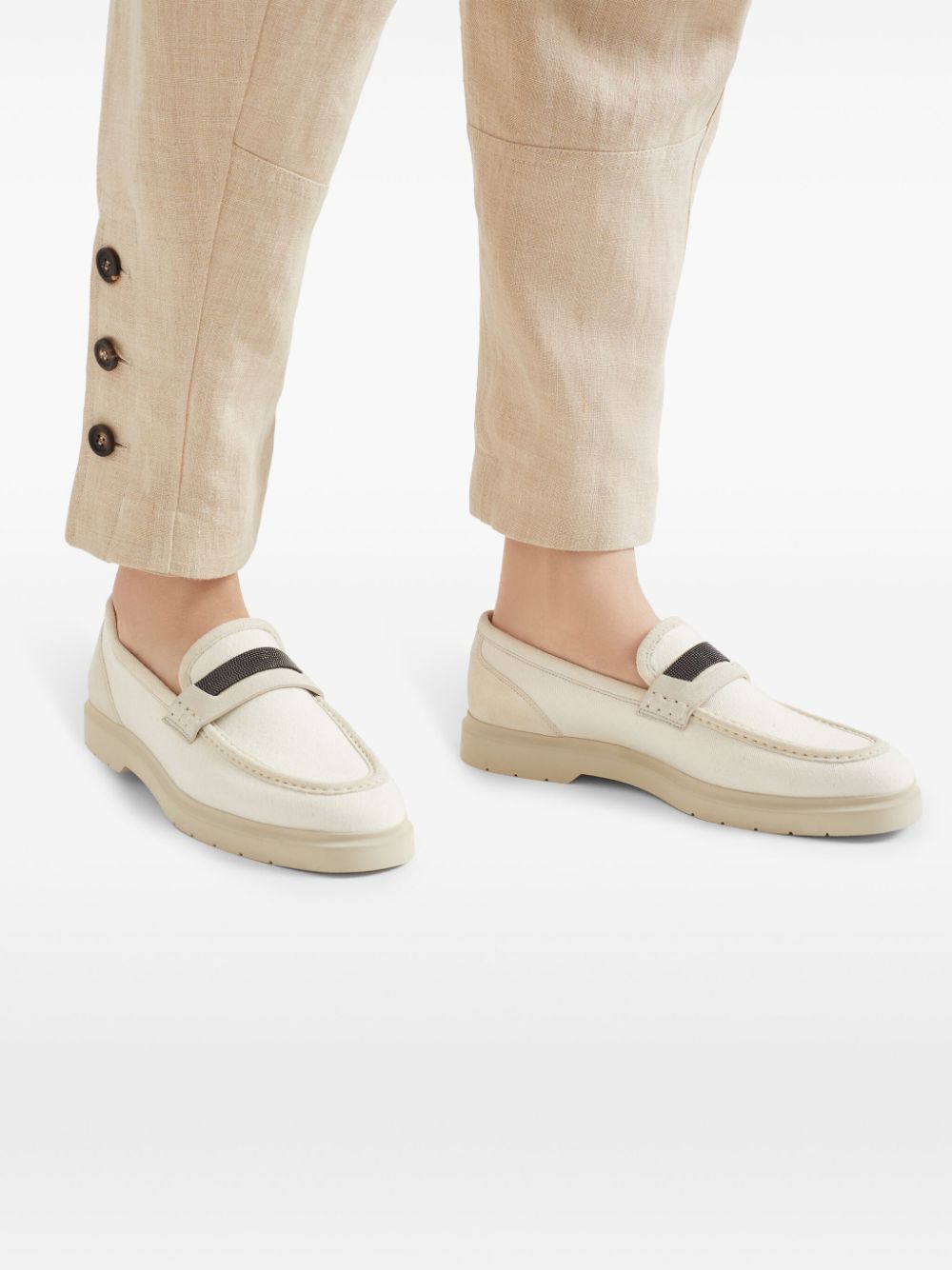 Brunello Cucinelli Leren loafers met Monili-detail Beige