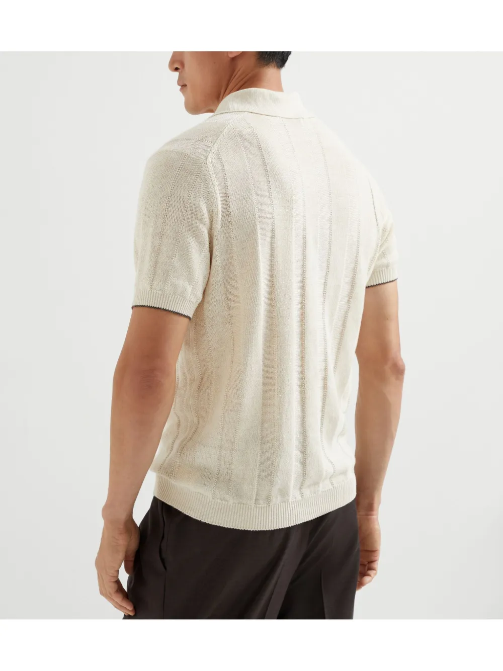 Brunello Cucinelli Ribgebreid poloshirt Beige