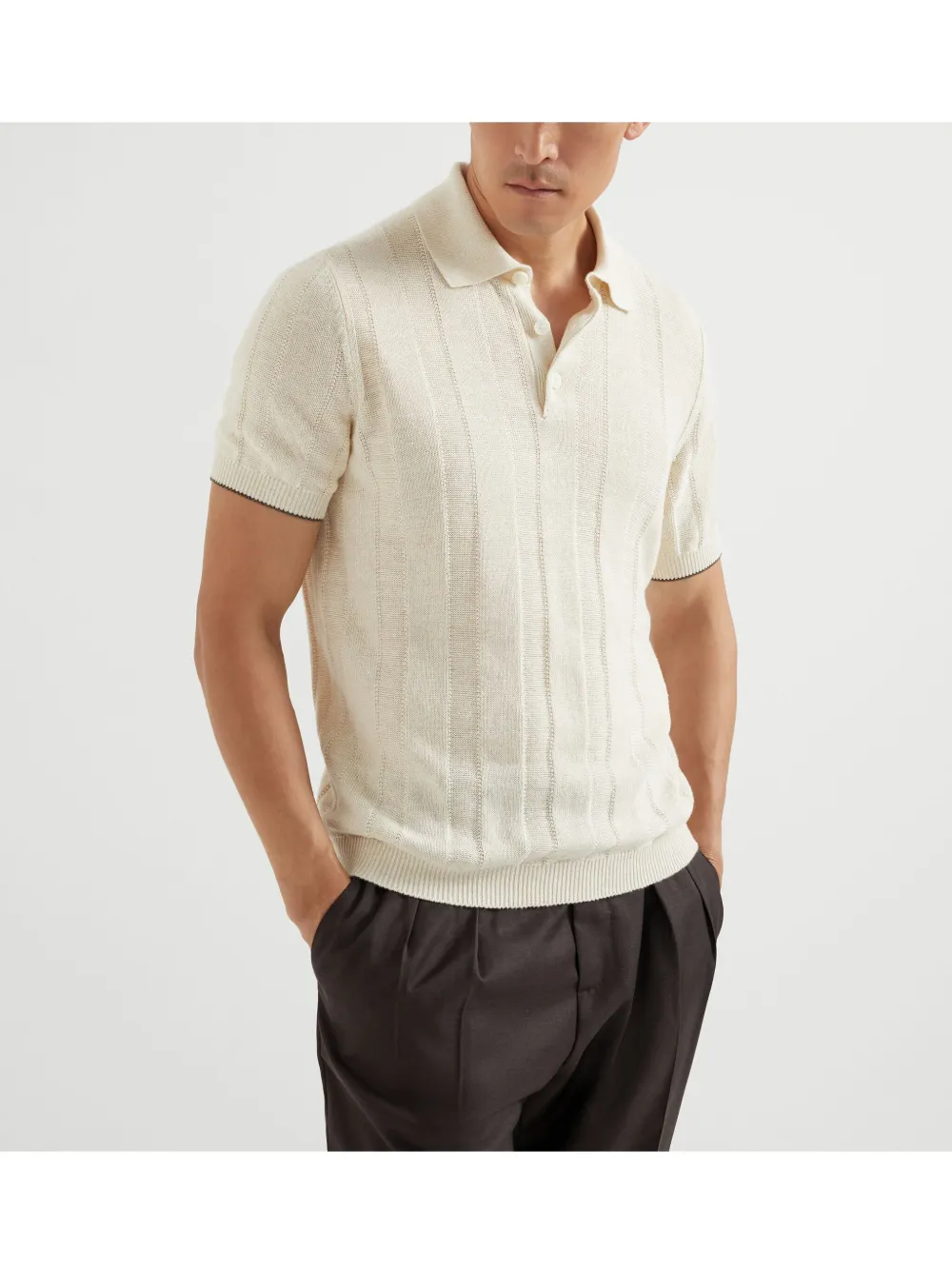 Brunello Cucinelli Ribgebreid poloshirt Beige