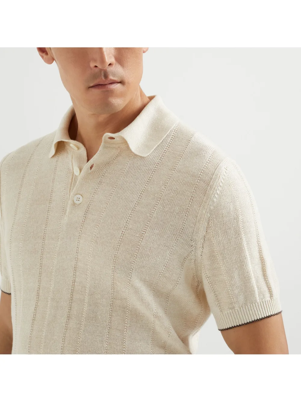 Brunello Cucinelli Ribgebreid poloshirt Beige