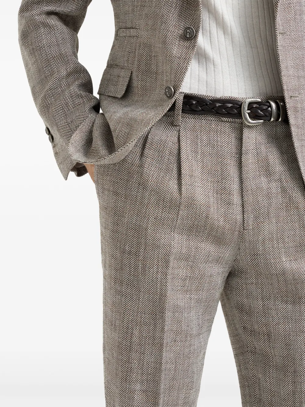 Brunello Cucinelli Broek met chevron streep Bruin