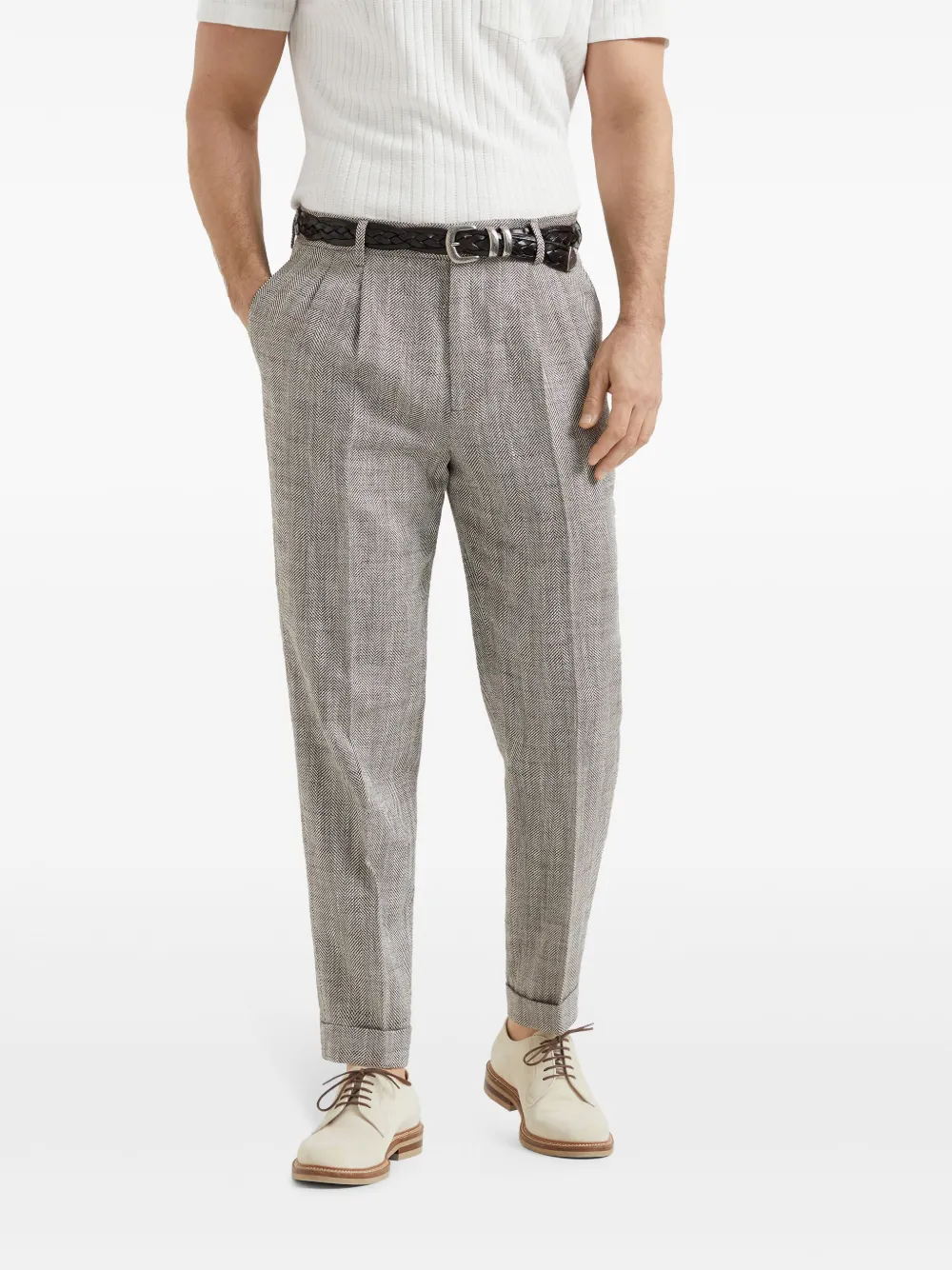 Brunello Cucinelli Broek met chevron streep Bruin