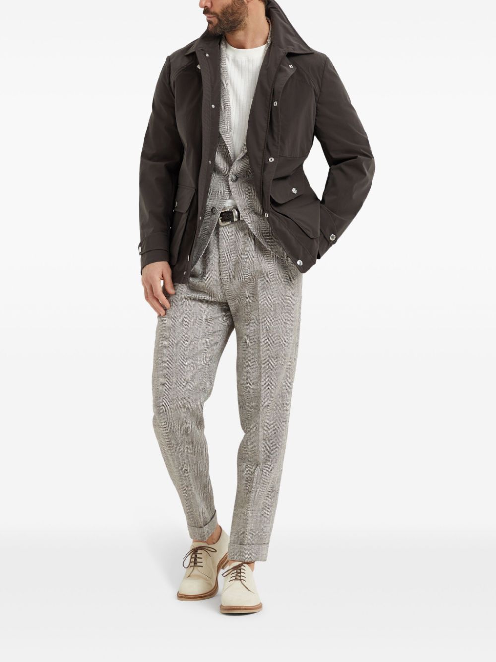 Brunello Cucinelli chevron tailored trousers - Bruin