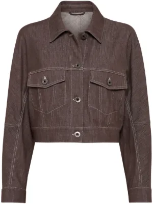 【ブルネロクチネリ】 Jackets - Cropped Jackets ジャケット BRUNELLO CUCINELLI Cropped checked wool, silk and linen