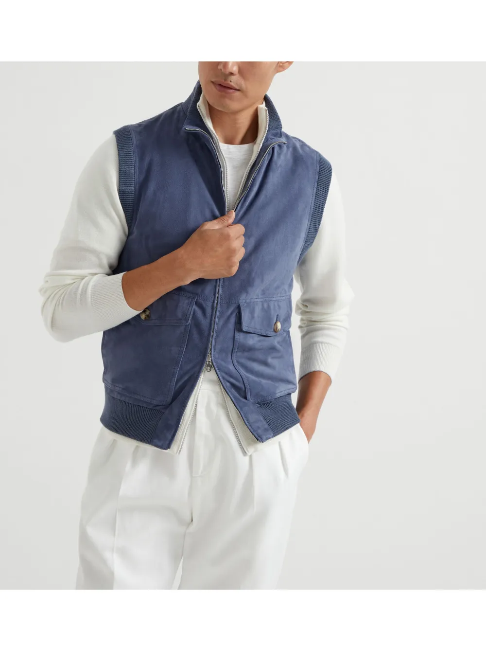 Brunello Cucinelli Suède gilet Blauw