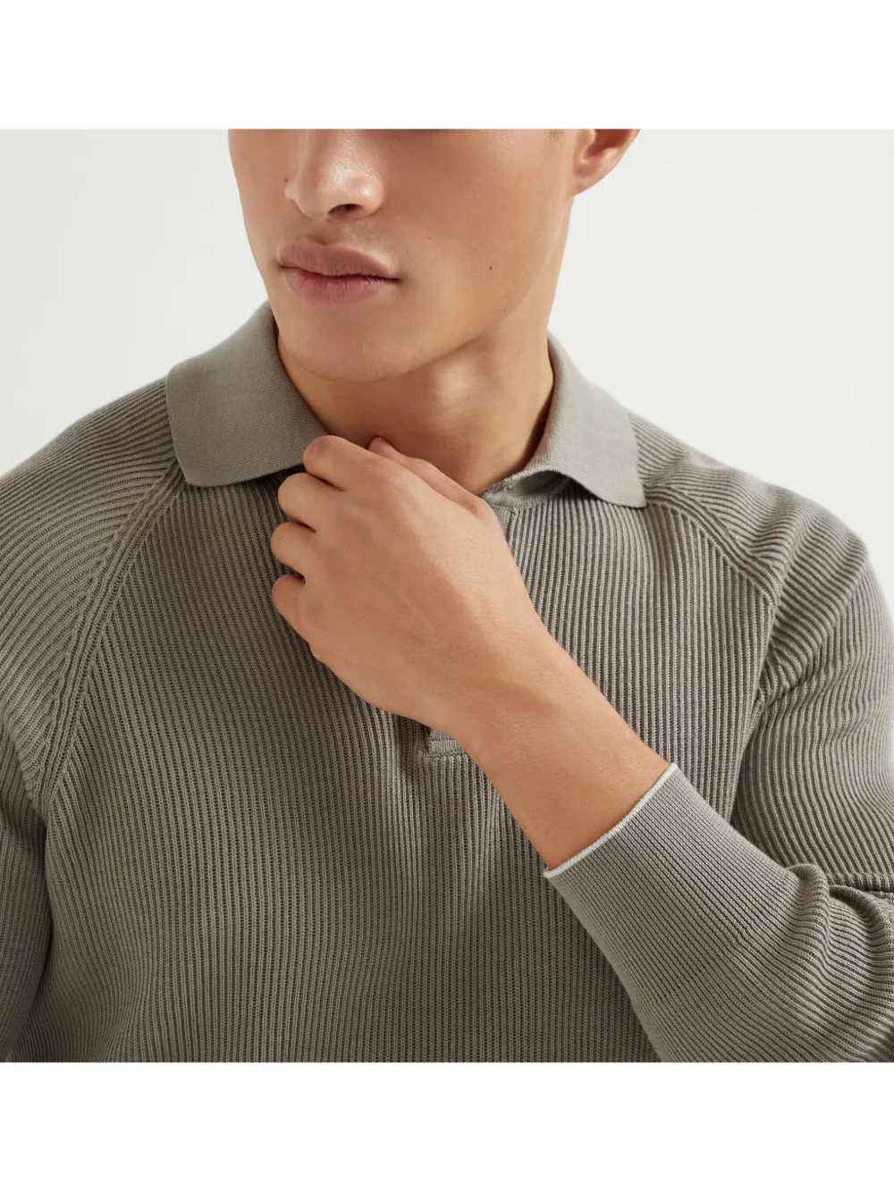 Brunello Cucinelli Ribgebreid poloshirt Beige
