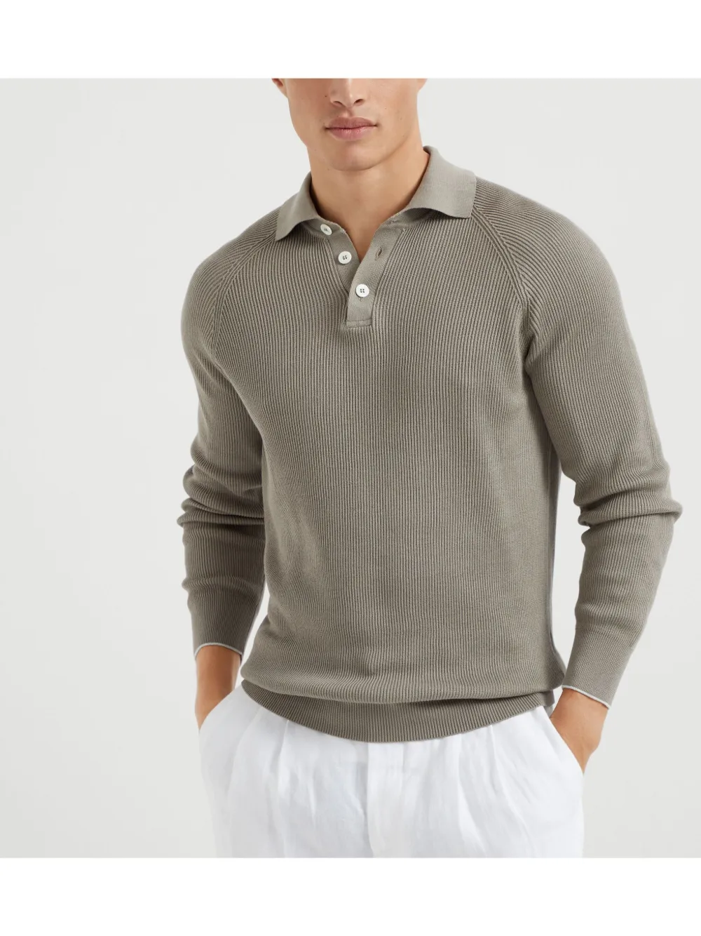 Brunello Cucinelli Ribgebreid poloshirt Beige