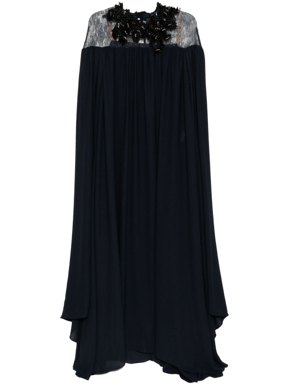 crepe cape long dress