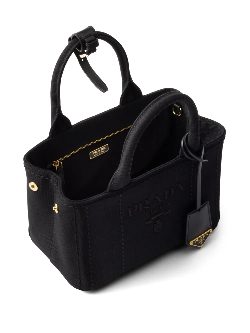 Prada Kleine Handtasche Aus Baumwoll-canvas In Black