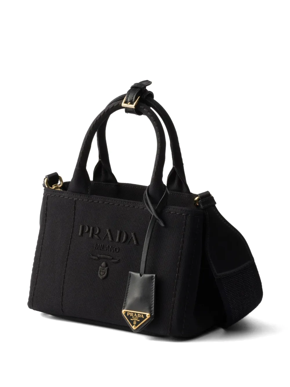 Prada Kleine Handtasche Aus Baumwoll-canvas In Black