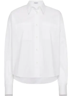 Brunello Cucinelli collar-trim long-sleeve Shirt | White | FARFETCH