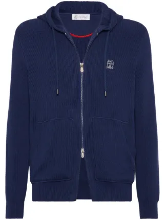 Brunello Cucinelli Knitted Hooded Jacket | Blue | FARFETCH
