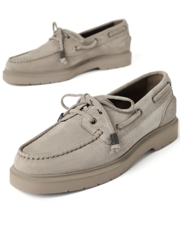 Brunello Cucinelli Monili-chain Boat Shoes | Grey | FARFETCH