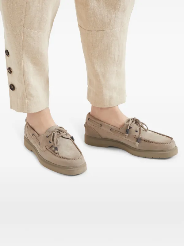 Brunello Cucinelli Monili-chain Boat Shoes | Grey | FARFETCH
