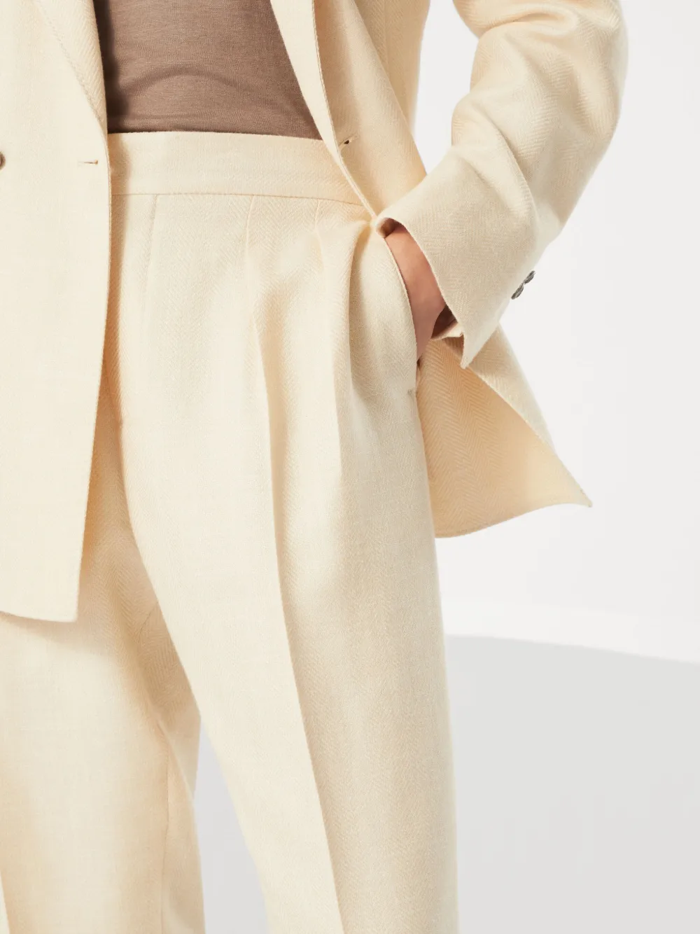 Brunello Cucinelli Broek met visgraatpatroon Beige