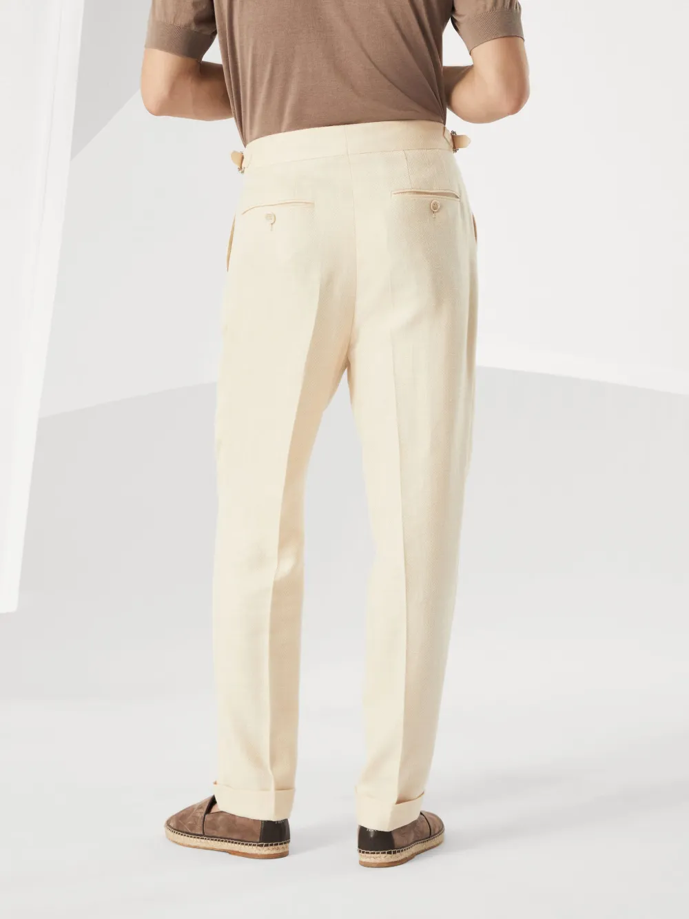 Brunello Cucinelli Broek met visgraatpatroon Beige