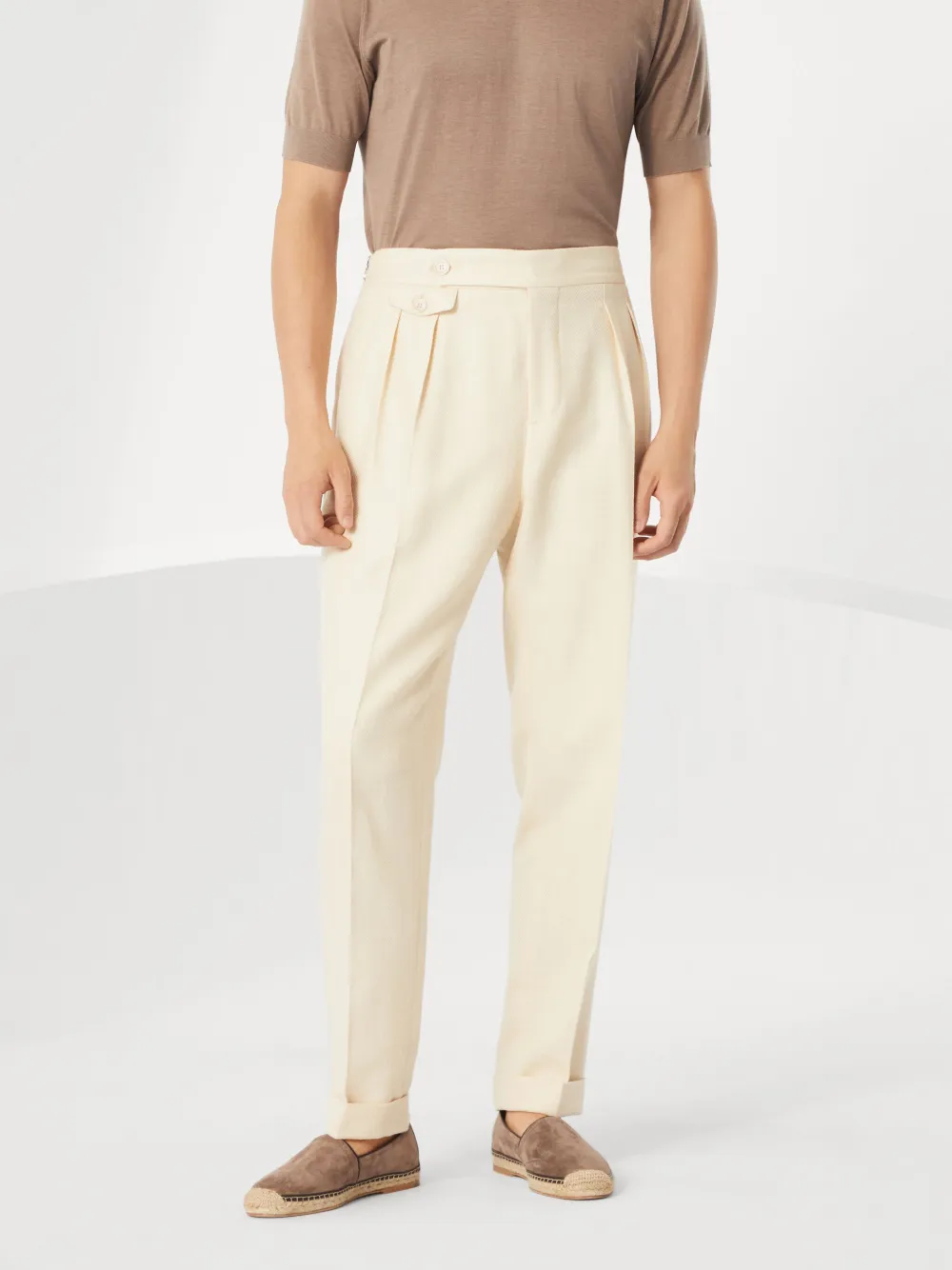 Brunello Cucinelli Broek met visgraatpatroon Beige