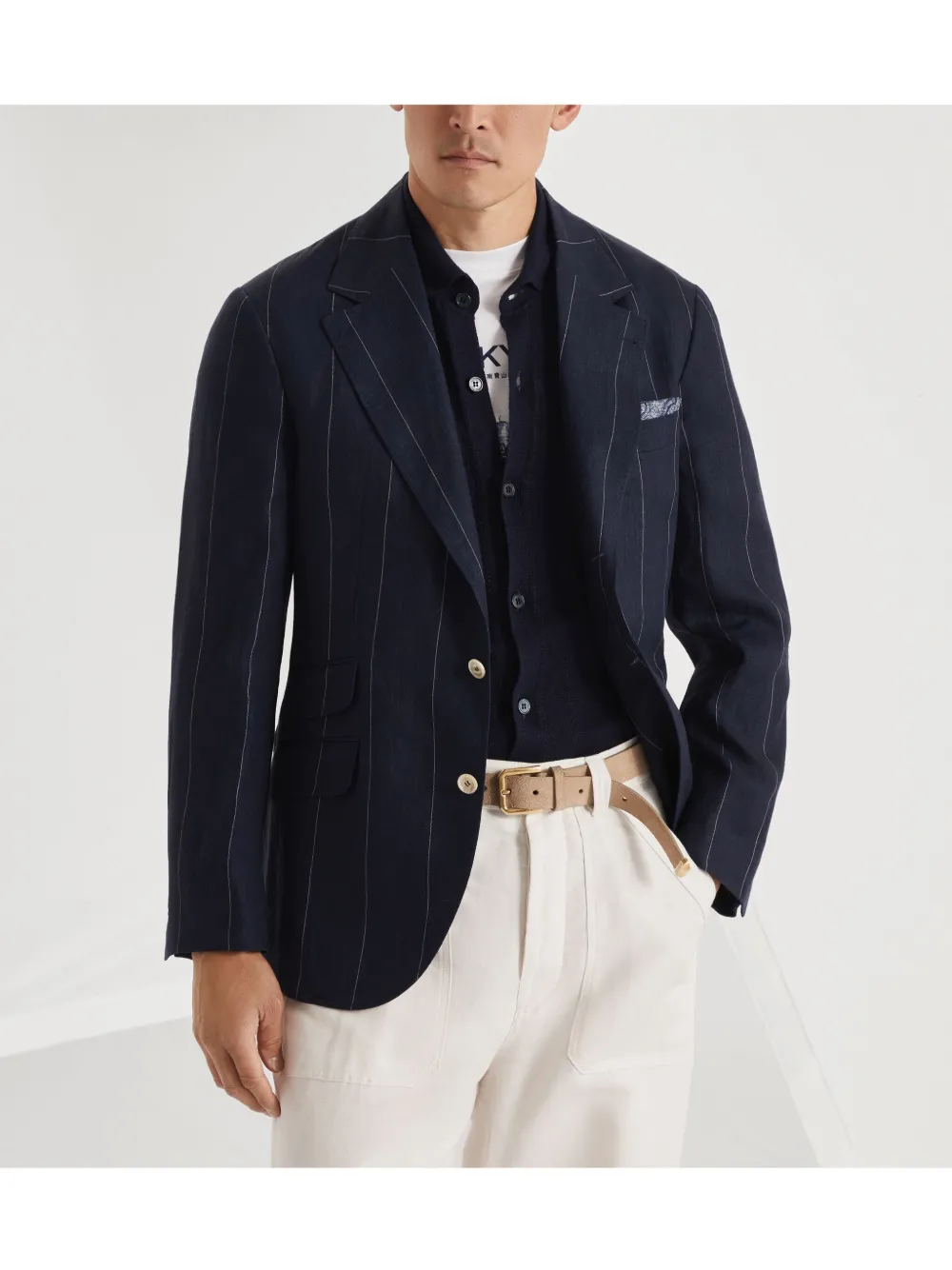 Brunello Cucinelli Blazer met enkele rij knopen Blauw