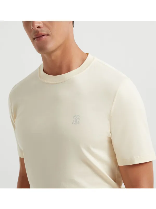 Tシャツ・カットソー Brunello Cucinelli JERSEY T-SHIRT Jersey T-shirt with logo for Woman in White | Brunello Cucinelli