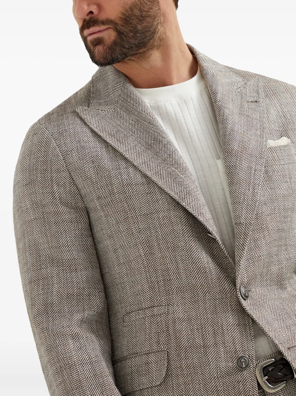Brunello Cucinelli Blazer met chevron streep Bruin