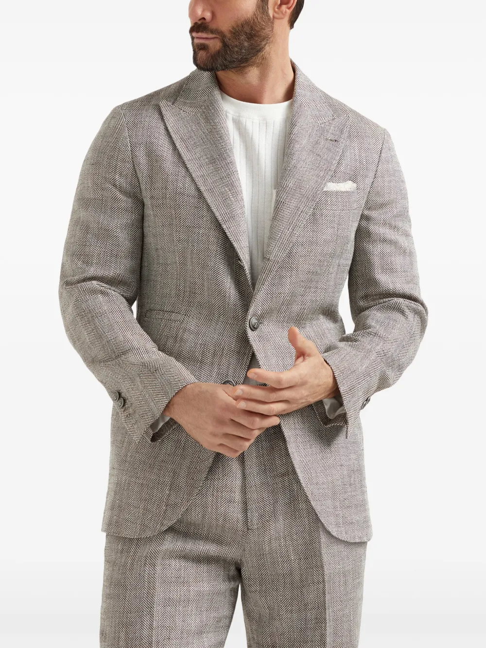 Brunello Cucinelli Blazer met chevron streep Bruin