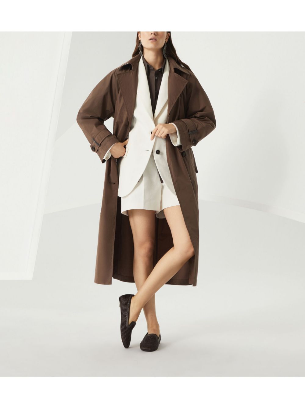 Brunello Cucinelli Monili bead-embellished trench coat - Brown