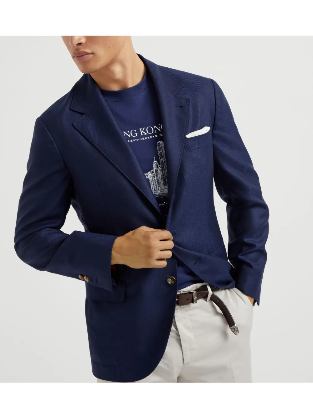 Brunello Cucinelli Blazer met enkele rij knopen Blauw