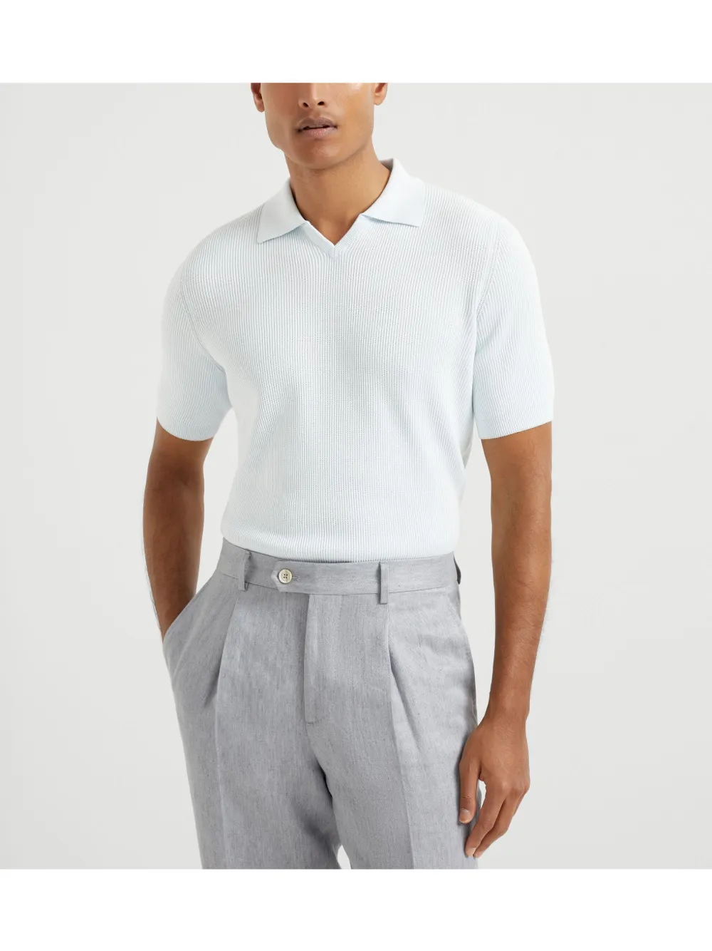 Brunello Cucinelli Gebreid poloshirt Blauw