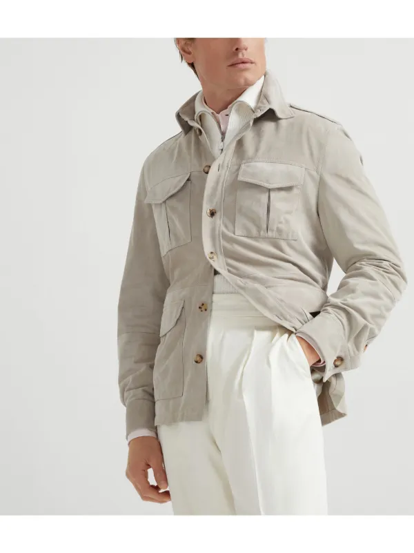 送料無料 いくらから Cucinelli Brunello レザーシャツジャケット ニュートラル | ジャケット・アウター