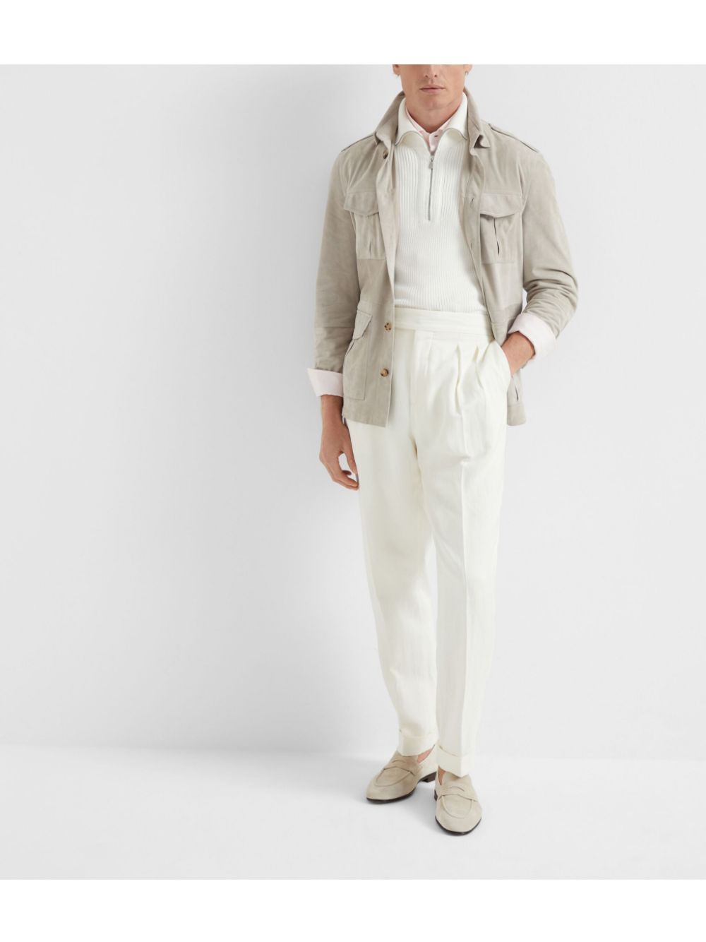 Brunello Cucinelli leather shirt jacket - Neutrals