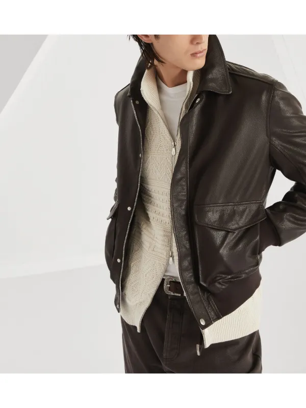 【VIP価格】BRUNELLO CUCINELLI Suede leather Jacket Brunello Cucinelli Suede jacket with stand collar and