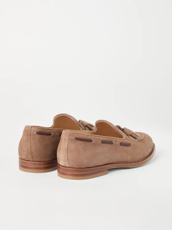 Brunello Cucinelliブラウン スエード ローファー Brunello Cucinelli ブラウンシェブロン効果スエードローファー