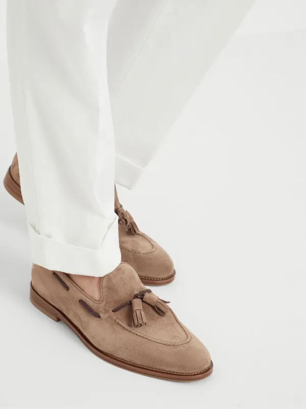 Brunello Cucinelliブラウン スエード ローファー Brunello Cucinelli Brown Chevron-Effect Suede Loafers