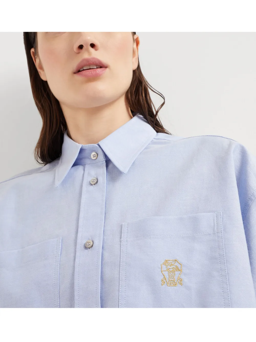 Brunello Cucinelli Blouse met geborduurd logo Blauw
